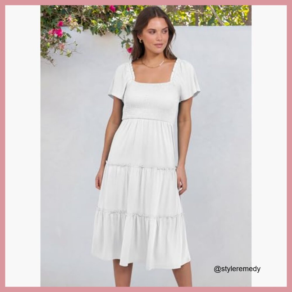 Rayon Polyester Elastane Square Neck Flutter Slee… - image 4